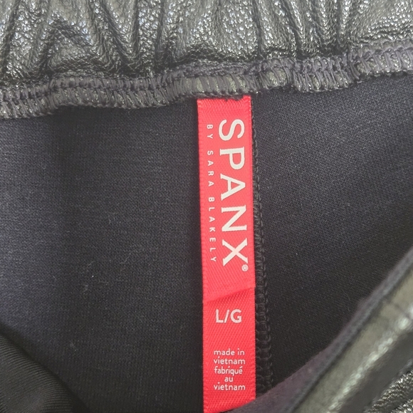 Spanx Leather-Like Jogger Pants Black Faux Leather Moto Pull-On Pockets Size L - Picture 6 of 9